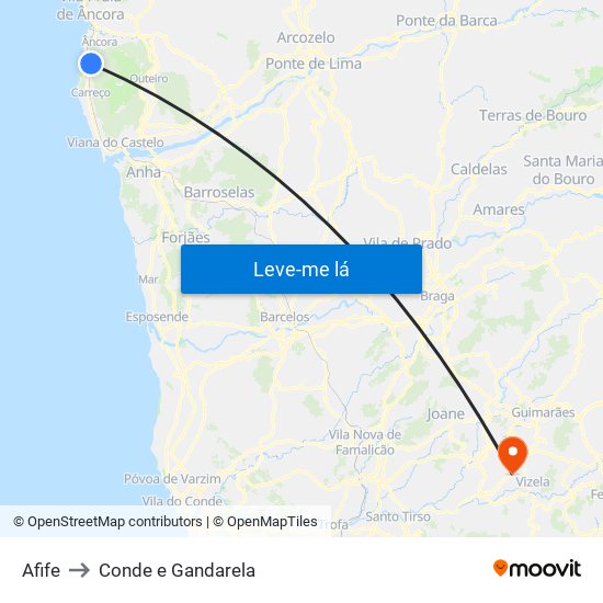 Afife to Conde e Gandarela map