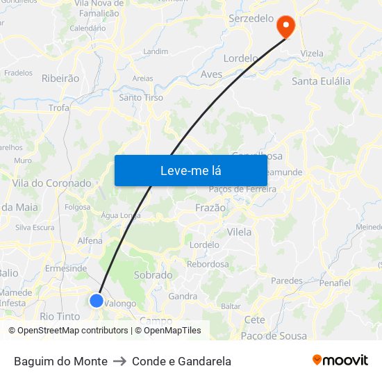 Baguim do Monte to Conde e Gandarela map