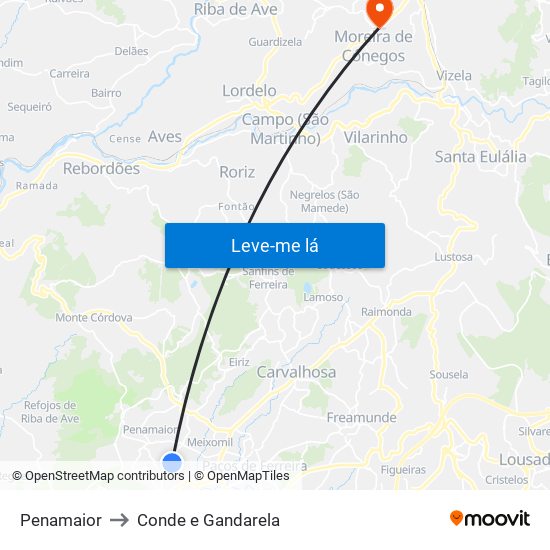 Penamaior to Conde e Gandarela map
