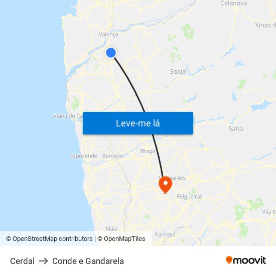 Cerdal to Conde e Gandarela map