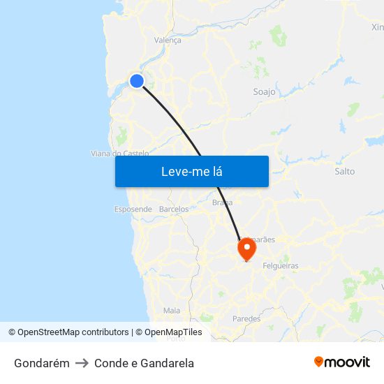 Gondarém to Conde e Gandarela map