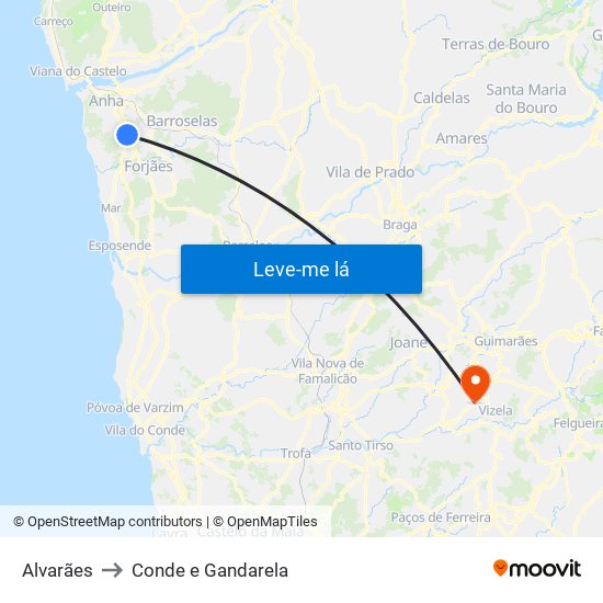Alvarães to Conde e Gandarela map