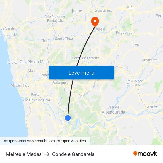 Melres e Medas to Conde e Gandarela map