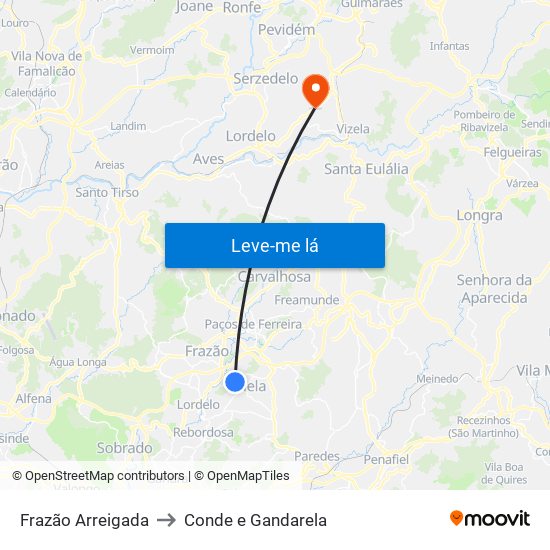 Frazão Arreigada to Conde e Gandarela map