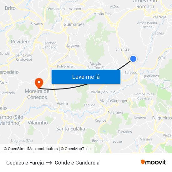 Cepães e Fareja to Conde e Gandarela map