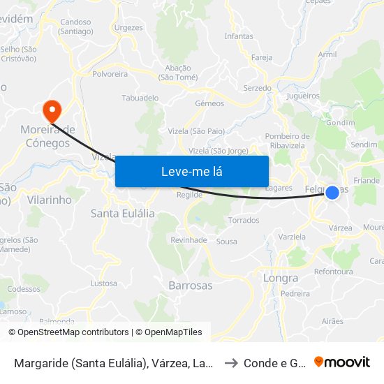 Margaride (Santa Eulália), Várzea, Lagares, Varziela e Moure to Conde e Gandarela map