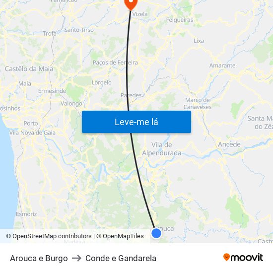 Arouca e Burgo to Conde e Gandarela map