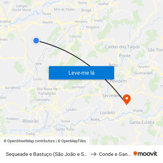 Sequeade e Bastuço (São João e Santo Estêvão) to Conde e Gandarela map