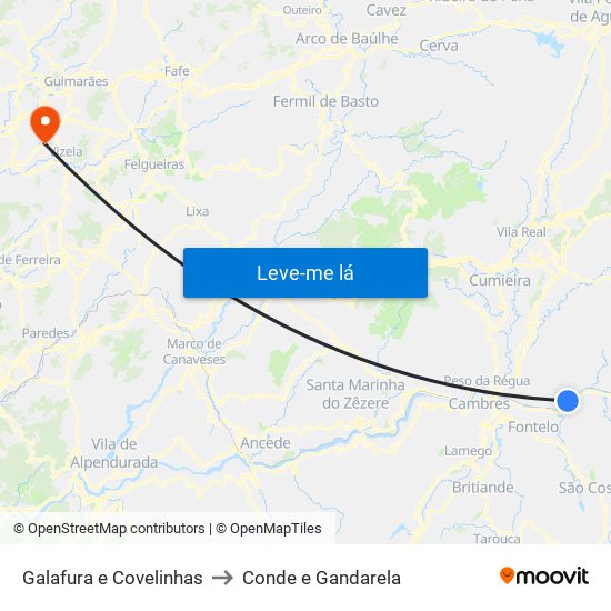 Galafura e Covelinhas to Conde e Gandarela map