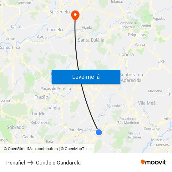 Penafiel to Conde e Gandarela map