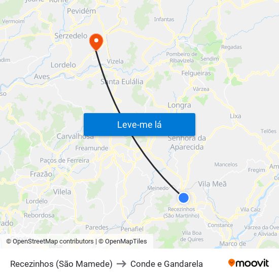 Recezinhos (São Mamede) to Conde e Gandarela map