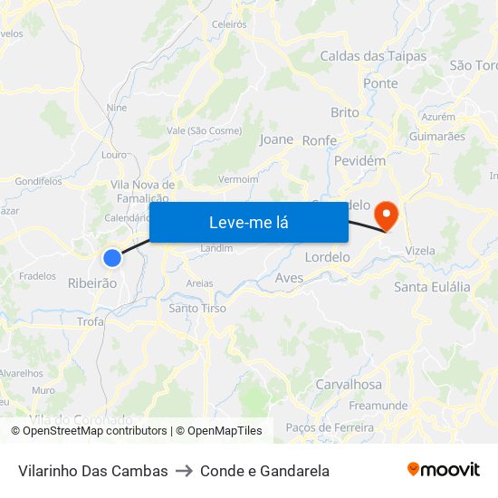 Vilarinho Das Cambas to Conde e Gandarela map