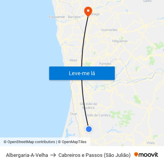 Albergaria-A-Velha to Cabreiros e Passos (São Julião) map
