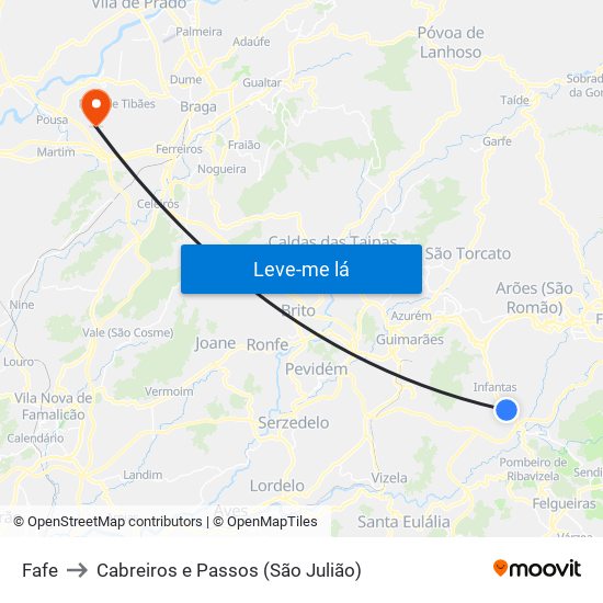 Fafe to Cabreiros e Passos (São Julião) map