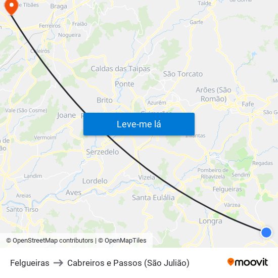 Felgueiras to Cabreiros e Passos (São Julião) map