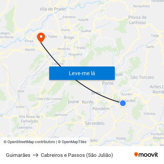 Guimarães to Cabreiros e Passos (São Julião) map