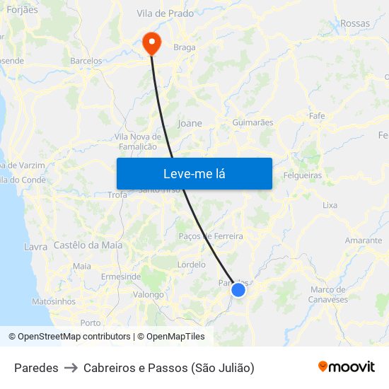 Paredes to Cabreiros e Passos (São Julião) map