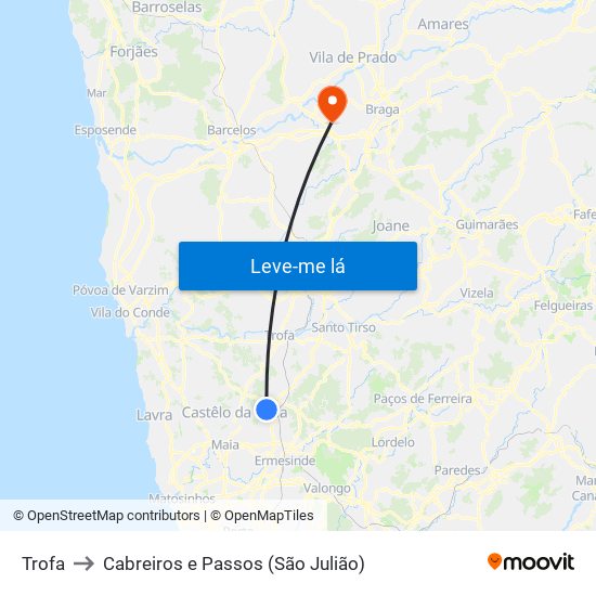 Trofa to Cabreiros e Passos (São Julião) map