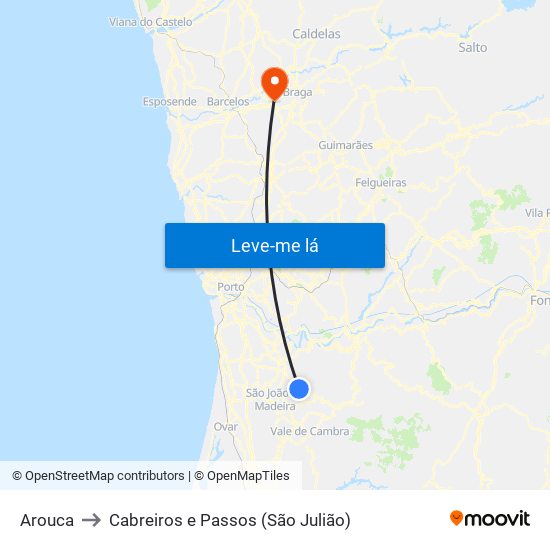 Arouca to Cabreiros e Passos (São Julião) map