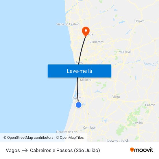 Vagos to Cabreiros e Passos (São Julião) map