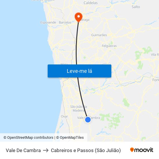 Vale De Cambra to Cabreiros e Passos (São Julião) map