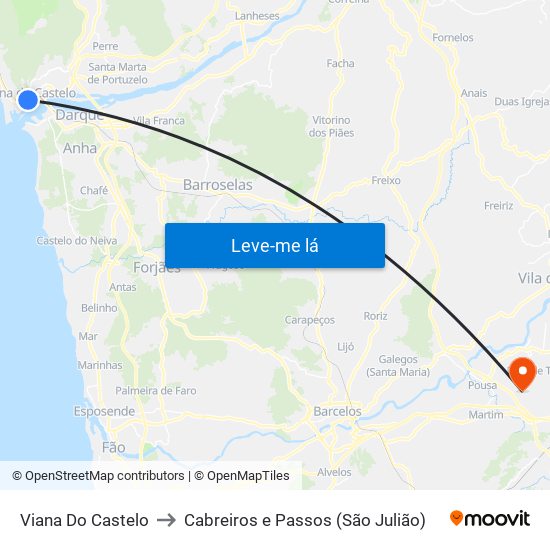 Viana Do Castelo to Cabreiros e Passos (São Julião) map