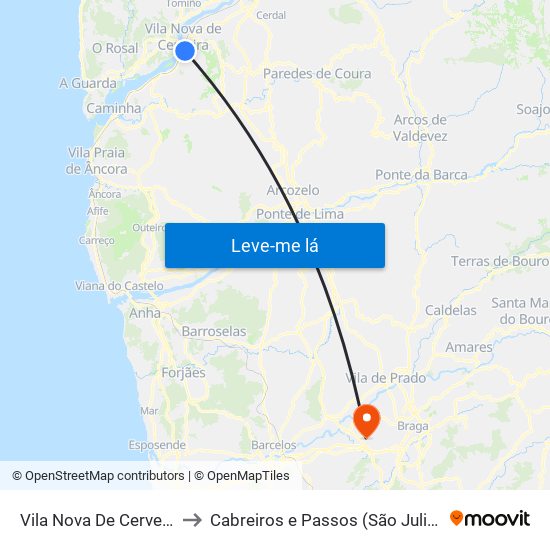 Vila Nova De Cerveira to Cabreiros e Passos (São Julião) map