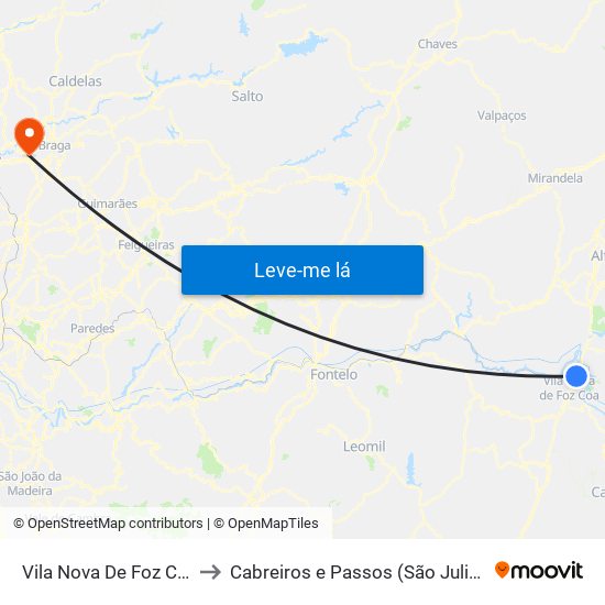 Vila Nova De Foz Côa to Cabreiros e Passos (São Julião) map