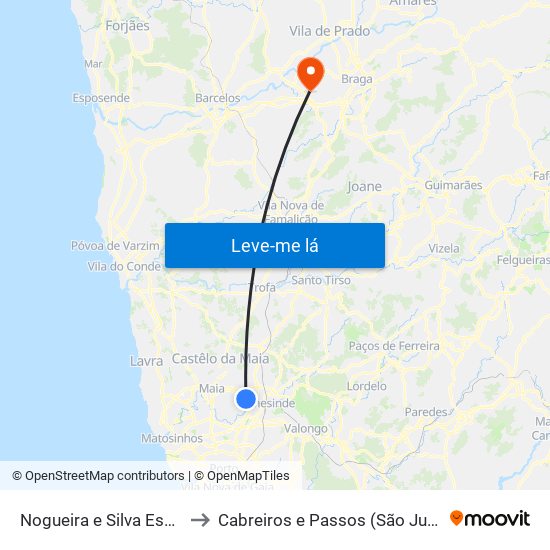Nogueira e Silva Escura to Cabreiros e Passos (São Julião) map
