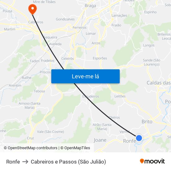 Ronfe to Cabreiros e Passos (São Julião) map