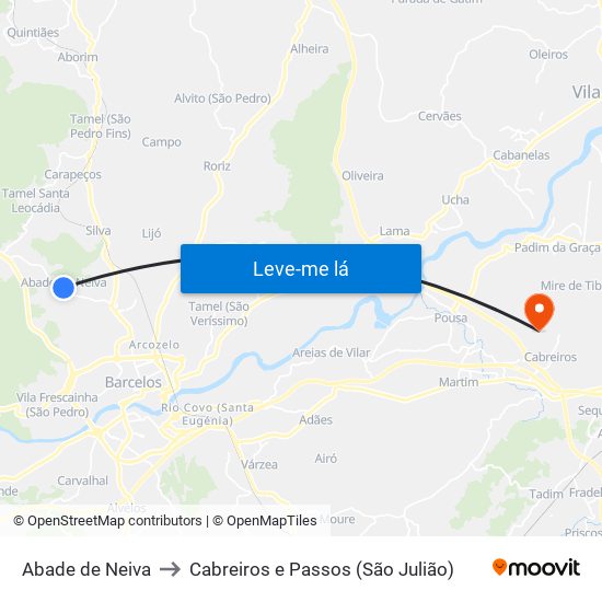 Abade de Neiva to Cabreiros e Passos (São Julião) map