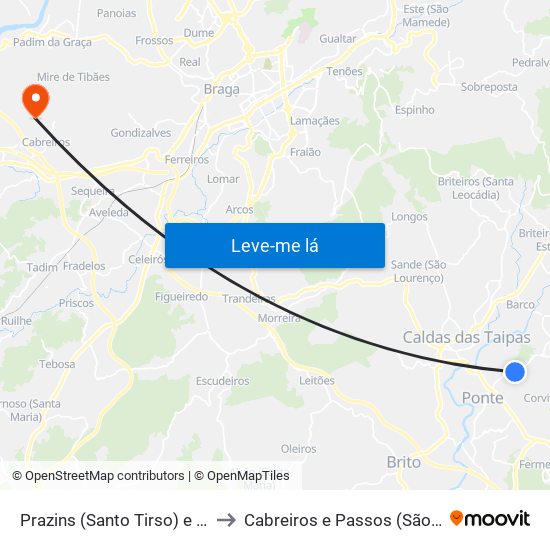 Prazins (Santo Tirso) e Corvite to Cabreiros e Passos (São Julião) map