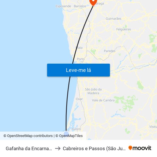 Gafanha da Encarnação to Cabreiros e Passos (São Julião) map