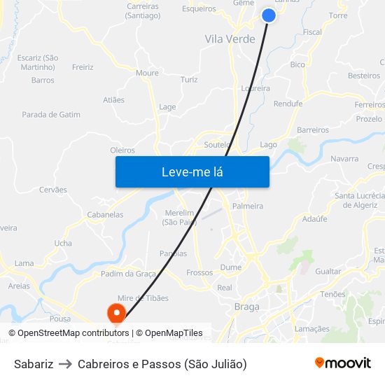 Sabariz to Cabreiros e Passos (São Julião) map