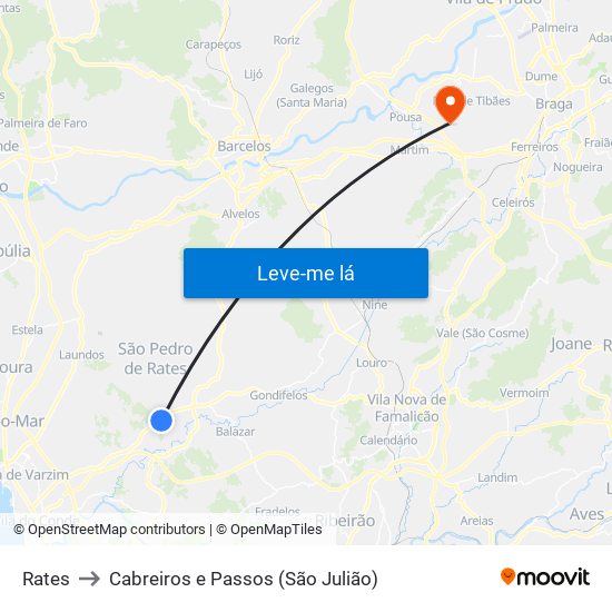 Rates to Cabreiros e Passos (São Julião) map