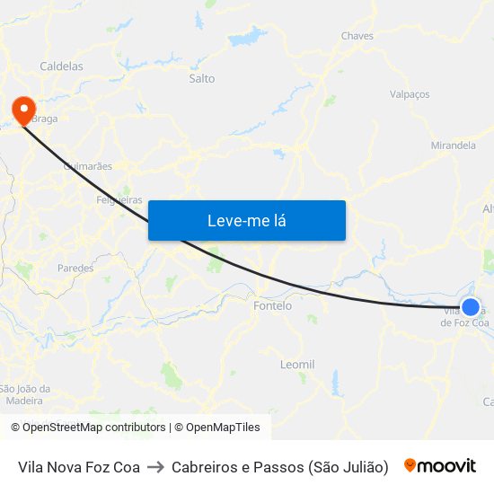 Vila Nova Foz Coa to Cabreiros e Passos (São Julião) map