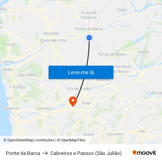 Ponte da Barca to Cabreiros e Passos (São Julião) map