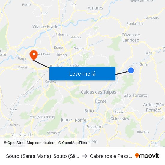Souto (Santa Maria), Souto (São Salvador) e Gondomar to Cabreiros e Passos (São Julião) map