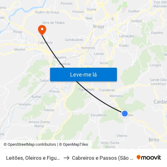 Leitões, Oleiros e Figueiredo to Cabreiros e Passos (São Julião) map