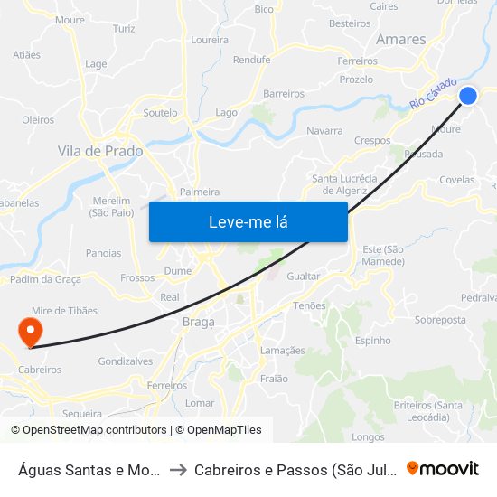Águas Santas e Moure to Cabreiros e Passos (São Julião) map