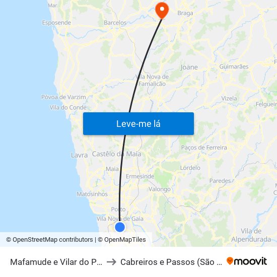 Mafamude e Vilar do Paraíso to Cabreiros e Passos (São Julião) map