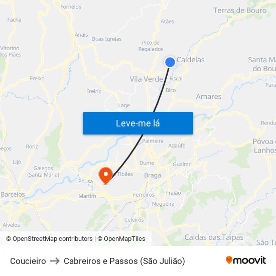 Coucieiro to Cabreiros e Passos (São Julião) map
