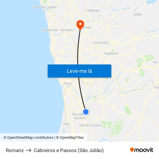 Romariz to Cabreiros e Passos (São Julião) map
