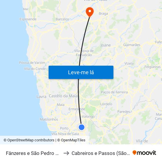 Fânzeres e São Pedro da Cova to Cabreiros e Passos (São Julião) map