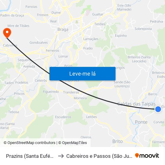 Prazins (Santa Eufémia) to Cabreiros e Passos (São Julião) map