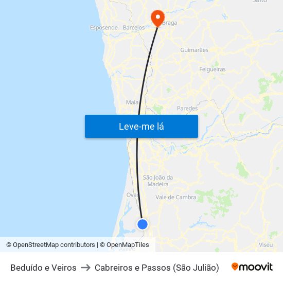Beduído e Veiros to Cabreiros e Passos (São Julião) map