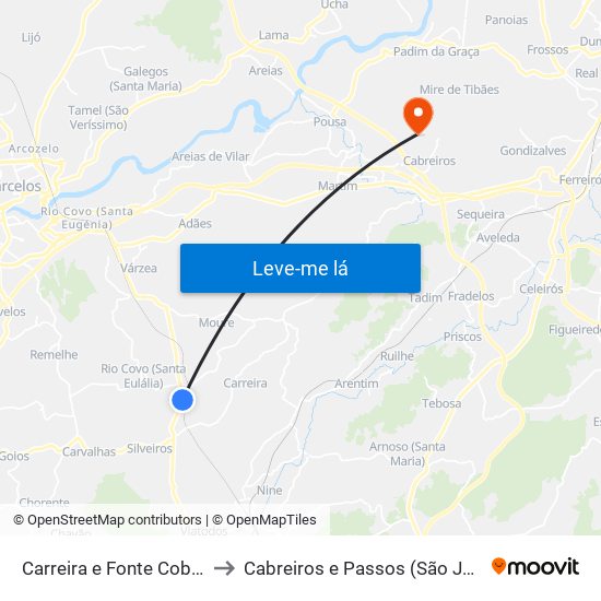 Carreira e Fonte Coberta to Cabreiros e Passos (São Julião) map