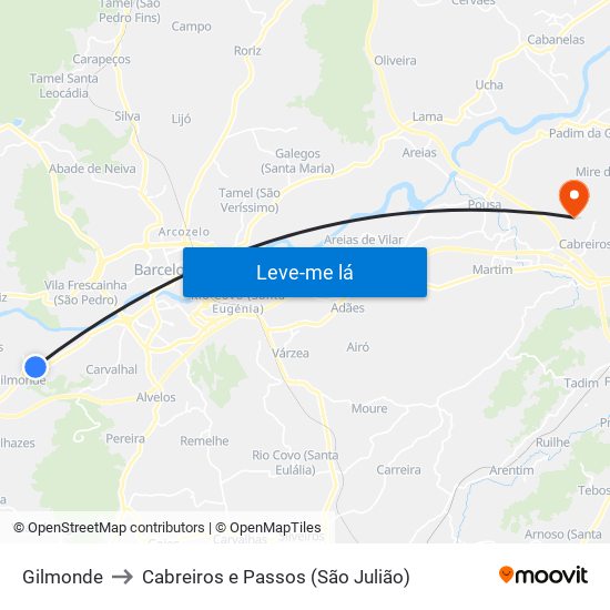 Gilmonde to Cabreiros e Passos (São Julião) map