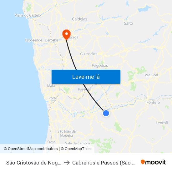 São Cristóvão de Nogueira to Cabreiros e Passos (São Julião) map