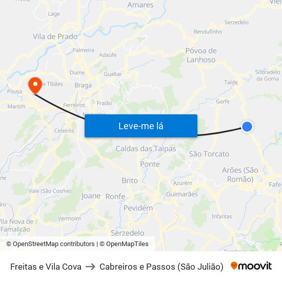 Freitas e Vila Cova to Cabreiros e Passos (São Julião) map